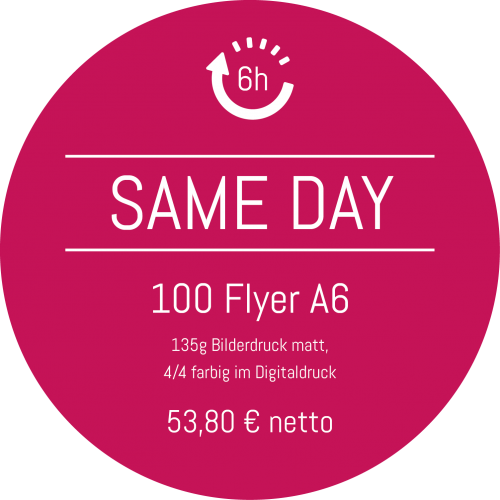 100 Flyer A6 135g Bilderdruck matt, 4/4 farbig im Digitaldruck